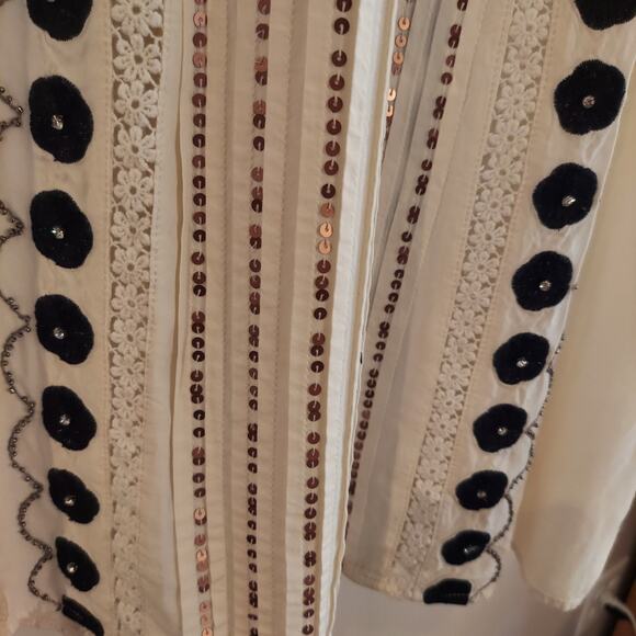 No Tags Anthro Floreat Veille Peasant Top Boho Cream Tunic Blouse Embroidered - Picture 3 of 6